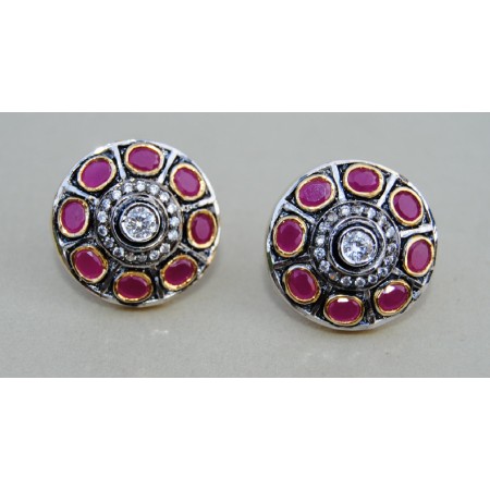 Round Ruby Diamond Stud Earrings 